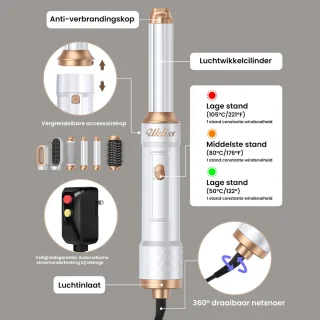 6 in 1 föhnborstel, föhnborstel, ionische föhn, multi-haarstyler voor snel drogen, stylen, krullen, stijlen en volume geven, haarkrultang, stijltang, autowrap airstyler