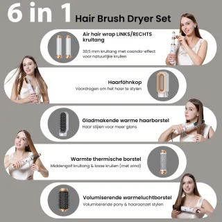 6 in 1 föhnborstel, föhnborstel, ionische föhn, multi-haarstyler voor snel drogen, stylen, krullen, stijlen en volume geven, haarkrultang, stijltang, autowrap airstyler