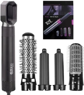 5-in-1 Hot Air Styler Set - Zwart - Multistyler - Krultang - Föhn - 5 in 1 styler - warme luchtborstel - Kort en langhaar