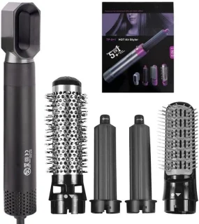 5-in-1 Hot Air Styler Set - Zwart - Multistyler - Krultang - Föhn - 5 in 1 styler - warme luchtborstel - Kort en langhaar
