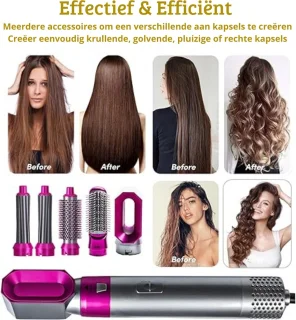 Airstyler – 5 in 1 Krultangset – Multistyler - Multifunctionele Haarstyler – Instelbare Modi – Gladde Krullen & Golven – voor Lang en Kort haar – Modern – Roze/Grijs
