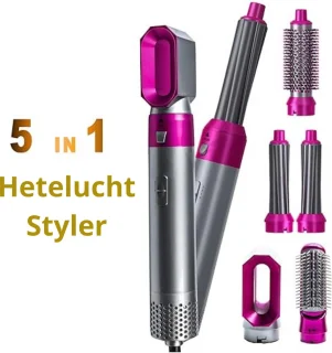 Airstyler – 5 in 1 Krultangset – Multistyler - Multifunctionele Haarstyler – Instelbare Modi – Gladde Krullen & Golven – voor Lang en Kort haar – Modern – Roze/Grijs