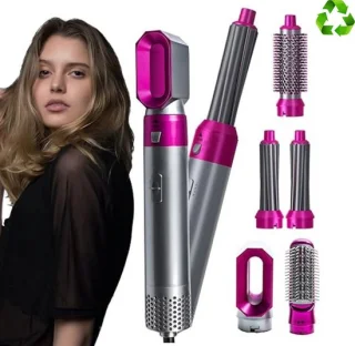 Airstyler – 5 in 1 Krultangset – Multistyler - Multifunctionele Haarstyler – Instelbare Modi – Gladde Krullen & Golven – voor Lang en Kort haar – Modern – Roze/Grijs