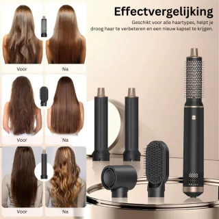 Fohnborstel - Krulborstel - Krultang 5 in 1 - Zwart