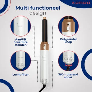XANAA® - 5 in 1 multi styler Pro Wit met goud - met luxe opbergdoos zwart - Fohnborstel - 2025 versie - Multistyler - Föhn - Airstyler - Heteluchtborstel - Krulborstel - Hairstyler - krultang 5 in 1 - Hairwrap met 65.000RPM met warmte tot 110 graden.
