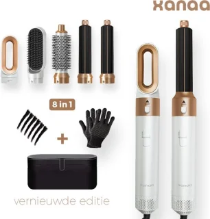 XANAA® - 5 in 1 multi styler Pro Wit met goud - met luxe opbergdoos zwart - Fohnborstel - 2025 versie - Multistyler - Föhn - Airstyler - Heteluchtborstel - Krulborstel - Hairstyler - krultang 5 in 1 - Hairwrap met 65.000RPM met warmte tot 110 graden.
