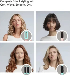 5 in 1 Hairstyler - Airstyler - Airwrap - Multistyler Fohnborstel - Stijlborstel - Haardroger met borstel - Automatische Krultang - Inclusief Leren Opbergdoos
