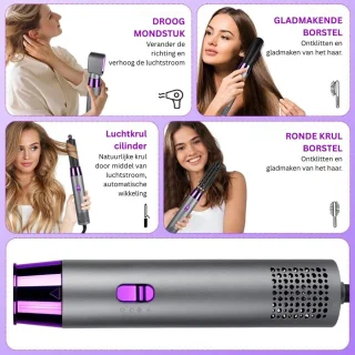 DailySupplies® Fohnborstel - Krulborstel - Krultang 5 in 1 - Grijs en Paars
