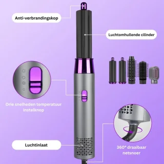 DailySupplies® Fohnborstel - Krulborstel - Krultang 5 in 1 - Grijs en Paars