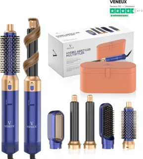 VENEUX® 5 in 1 Föhnborstel - Airstyler - Krulborstel - Multistyler - Diffuser Föhn - Blauw Goud