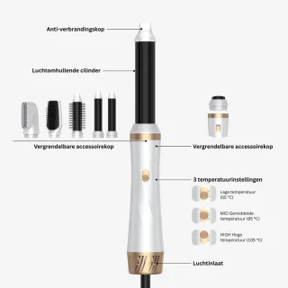 DailySupplies® Fohnborstel - Krulborstel - Krultang 5 in 1 - Wit en Goud