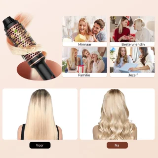 Heat brush 3 in 1 - Ceramic Curling Brush - Keramische Warmteborstel - Krulborstel / Stijlborstel - Incl. Handschoen/Zwart