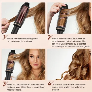 Heat brush 3 in 1 - Ceramic Curling Brush - Keramische Warmteborstel - Krulborstel / Stijlborstel - Incl. Handschoen/Zwart