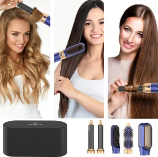 VENEUX® 5 in 1 Föhnborstel - Airstyler - Krulborstel - Multistyler - Diffuser Föhn - Blauw Goud