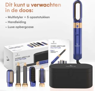 VENEUX® 5 in 1 Föhnborstel - Airstyler - Krulborstel - Multistyler - Diffuser Föhn - Blauw Goud