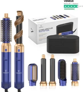 VENEUX® 5 in 1 Föhnborstel - Airstyler - Krulborstel - Multistyler - Diffuser Föhn - Blauw Goud