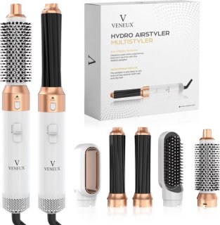 VENEUX® Premium Multistyler - Fohnborstel - Airstyler - Krultang - Krulborstel - Krultang 5 in 1 - Haarborstel - Wit goud - 5 Opzetstukken + Kammenset 10-Delig review
