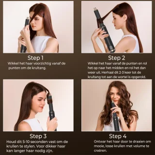 UKLISS 5-in-1 Airstyler - Multistyler - Stijltang & Krultang in één – Krulborstel met 5 Opzetstukken – Fohnborstel - Föhn met 3 Warmtestanden tot 100ºC– Nieuwste 2025 Model – Incl. Haarclips & Handschoen