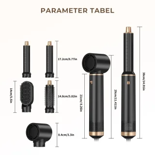UKLISS 5-in-1 Airstyler - Multistyler - Stijltang & Krultang in één – Krulborstel met 5 Opzetstukken – Fohnborstel - Föhn met 3 Warmtestanden tot 100ºC– Nieuwste 2025 Model – Incl. Haarclips & Handschoen