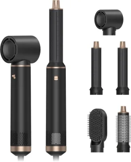 UKLISS 5-in-1 Airstyler - Multistyler - Stijltang & Krultang in één – Krulborstel met 5 Opzetstukken – Fohnborstel - Föhn met 3 Warmtestanden tot 100ºC– Nieuwste 2025 Model – Incl. Haarclips & Handschoen