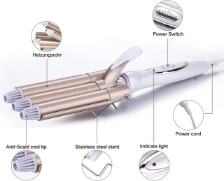 krultangen met 3 temperatuurregelbare staven, gegolfd ijzer, snelle opwarming, grote golven Geschikt voor lang/kort haar, haarstylingtool 22 mm