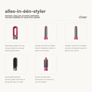 chaer Multistyler - Föhn en Multistyler met 5 Opzetstukken - Airstyler, Föhn, Volume- en Stijlborstel