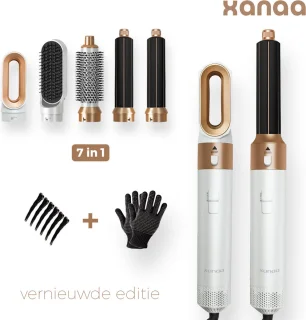 XANAA® - 5 in 1 Multistyler Airstyler Wit met goud - Föhnborstel - 2025 Editie - Heteluchtborstel & Krulborstel & Fohnborstel - Professionele Hairwrap tot 110°C - 65.000 RPM - 5 in 1 multi styler