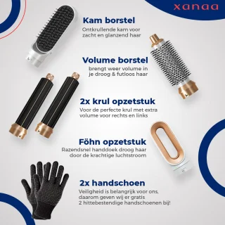 XANAA® - 5 in 1 Multistyler Airstyler Wit met goud - Föhnborstel - 2025 Editie - Heteluchtborstel & Krulborstel & Fohnborstel - Professionele Hairwrap tot 110°C - 65.000 RPM - 5 in 1 multi styler