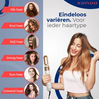 XANAA® - 5 in 1 Multistyler Airstyler Wit met goud - Föhnborstel - 2025 Editie - Heteluchtborstel & Krulborstel & Fohnborstel - Professionele Hairwrap tot 110°C - 65.000 RPM - 5 in 1 multi styler