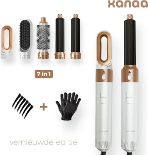 XANAA® - 5 in 1 Multistyler Airstyler Wit met goud - Föhnborstel - 2025 Editie - Heteluchtborstel & Krulborstel & Fohnborstel - Professionele Hairwrap tot 110°C - 65.000 RPM - 5 in 1 multi styler