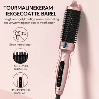 Terviiix 38 mm thermische borstel Creëer losse en volumekrullen & Warmteborstel, keramische toermalijn hete borstel, digitaal display 5 temperaturen krultang, dubbele spanning krulborstel