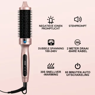 Terviiix 38 mm thermische borstel Creëer losse en volumekrullen & Warmteborstel, keramische toermalijn hete borstel, digitaal display 5 temperaturen krultang, dubbele spanning krulborstel
