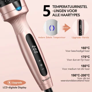 Terviiix 38 mm thermische borstel Creëer losse en volumekrullen & Warmteborstel, keramische toermalijn hete borstel, digitaal display 5 temperaturen krultang, dubbele spanning krulborstel