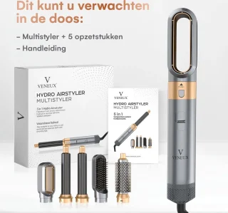 VENEUX® 5 in 1 Föhnborstel - Airstyler - Krulborstel - Multistyler - Diffuser Föhn - Grijs Goud