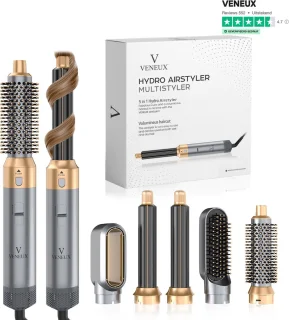 VENEUX® 5 in 1 Föhnborstel - Airstyler - Krulborstel - Multistyler - Diffuser Föhn - Grijs Goud