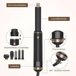 5 in 1 Airstyler-Föhnborstel & Krulborstel - Krultang 5 in 1 Multistyler - Hairwrap - Haarstyler-Heteluchtborstel-Inclusief leren opbergcase