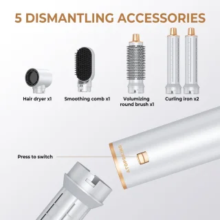 5 in 1 Airstyler-Föhnborstel & Krulborstel - Krultang 5 in 1 Multistyler - Hairwrap - Haarstyler-Heteluchtborstel-Inclusief leren opbergcase