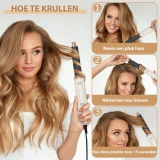 Golden Goods® Airstyler - Multistyler - Föhnborstel Sandstone- Krultang 5 in 1 - Krulborstel tot 110ºC - Hairwrap Föhn met 5 opzetstukken - 1000W Haardroger Styler - Incl. Hittebestendige Handschoen
