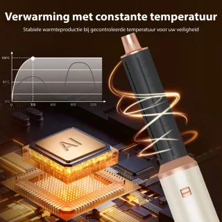 Golden Goods® Airstyler - Multistyler - Föhnborstel Sandstone- Krultang 5 in 1 - Krulborstel tot 110ºC - Hairwrap Föhn met 5 opzetstukken - 1000W Haardroger Styler - Incl. Hittebestendige Handschoen