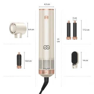 Golden Goods® Airstyler - Multistyler - Föhnborstel Sandstone- Krultang 5 in 1 - Krulborstel tot 110ºC - Hairwrap Föhn met 5 opzetstukken - 1000W Haardroger Styler - Incl. Hittebestendige Handschoen