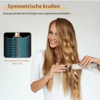 Golden Goods® Airstyler - Multistyler - Föhnborstel Sandstone- Krultang 5 in 1 - Krulborstel tot 110ºC - Hairwrap Föhn met 5 opzetstukken - 1000W Haardroger Styler - Incl. Hittebestendige Handschoen