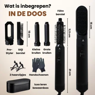 Nysah® Airstyler-Black- Krultang 5 in 1 Multistyler Fohn-fohnborstel- thermal brush-Hairwrap -TikTok -Krultang-Krulborstel-Krultangen-Inclusief luxe leren opbergdoos