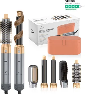 VENEUX® 5 in 1 Föhnborstel - Airstyler - Krulborstel - Multistyler - Diffuser Föhn - Grijs Goud