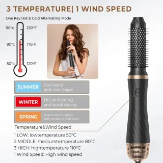 Elektrische Föhnborstel – Föhn - Borstel - Haarstyling - Haarföhn - Krultang - 6-in-1 Hetelucht Borstel – Haarstyling Set – Roterende Stijltang & Krultang – Met Opzetstukken – Professionele Haarföhn – Wit/Goud