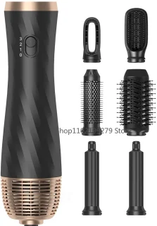 Elektrische Föhnborstel – Föhn - Borstel - Haarstyling - Haarföhn - Krultang - 6-in-1 Hetelucht Borstel – Haarstyling Set – Roterende Stijltang & Krultang – Met Opzetstukken – Professionele Haarföhn – Wit/Goud