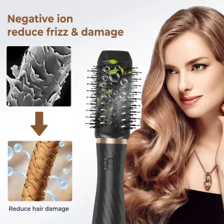 Elektrische Föhnborstel – Föhn - Borstel - Haarstyling - Haarföhn - Krultang - 6-in-1 Hetelucht Borstel – Haarstyling Set – Roterende Stijltang & Krultang – Met Opzetstukken – Professionele Haarföhn – Wit/Goud
