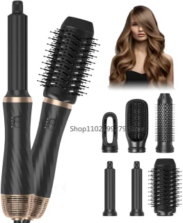 Elektrische Föhnborstel – Föhn - Borstel - Haarstyling - Haarföhn - Krultang - 6-in-1 Hetelucht Borstel – Haarstyling Set – Roterende Stijltang & Krultang – Met Opzetstukken – Professionele Haarföhn – Wit/Goud