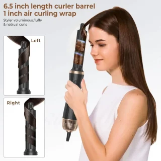 Elektrische Föhnborstel – Föhn - Borstel - Haarstyling - Haarföhn - Krultang - 6-in-1 Hetelucht Borstel – Haarstyling Set – Roterende Stijltang & Krultang – Met Opzetstukken – Professionele Haarföhn – Wit/Goud