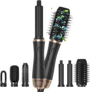 Elektrische Föhnborstel – Föhn - Borstel - Haarstyling - Haarföhn - Krultang - 6-in-1 Hetelucht Borstel – Haarstyling Set – Roterende Stijltang & Krultang – Met Opzetstukken – Professionele Haarföhn – Wit/Goud