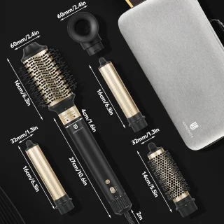 Haardroger en haarstyler - 5-in-1 - 110.000 omw/min - 20 m/s - 200 miljoen negatieve ionen - blaasborstel en luchtkruller - zwart